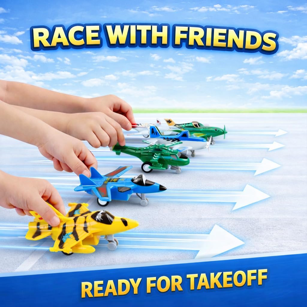 Liberty Imports Pull Back Airplanes Toys Vehicle Playset, Variety Pack of Helicopters, Stealth Bombers, Fighter Jets, Aircraft, Planes for Kids Toddlers Party Favors (12 Pack)