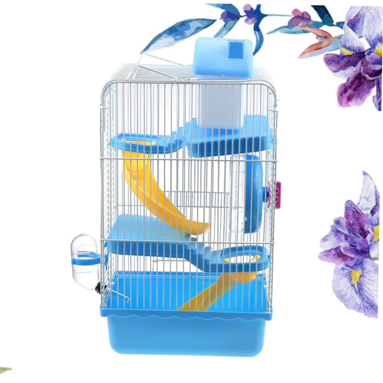 Gabbia per Criceti a Tre Livelli, Casa per Piccoli Animali Blu | Pp e Ferro, Design a Scivolo Multistrato, Accessori Inclusi Ruota e Beverino Anti-perdita