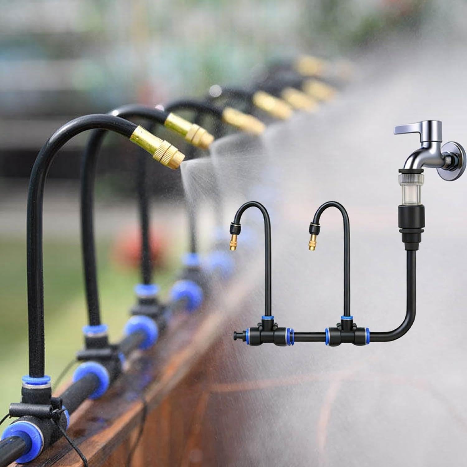 Système d'Irrigation Goutte-à-Goutte Système d'arrosage d'usine de serre/extérieure, Buses pliables à 360 °, pour Jardin Serre Lits élevés(H 8 in(20cm) Nozzle,L 98ft(30m))