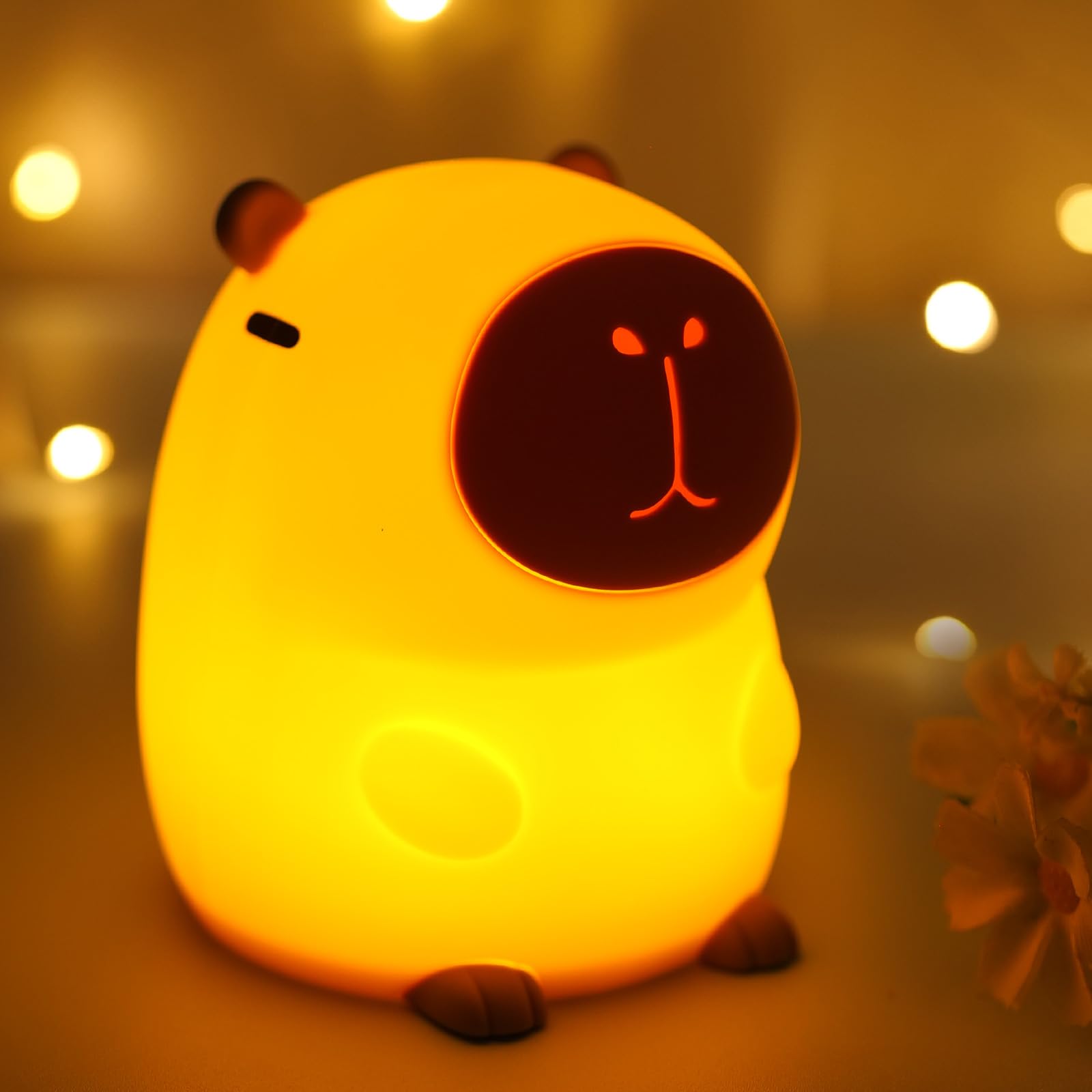 Capybara noche luz linda suave silicona niños habitación noche luz regulable animales noche luz con temporizador y grifo control, regalo de Navidad