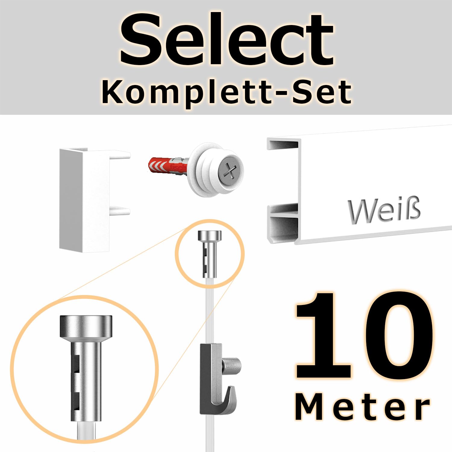 10 Meter Bilderschienen - Select - Komplett Set in Weiß von Hang-it