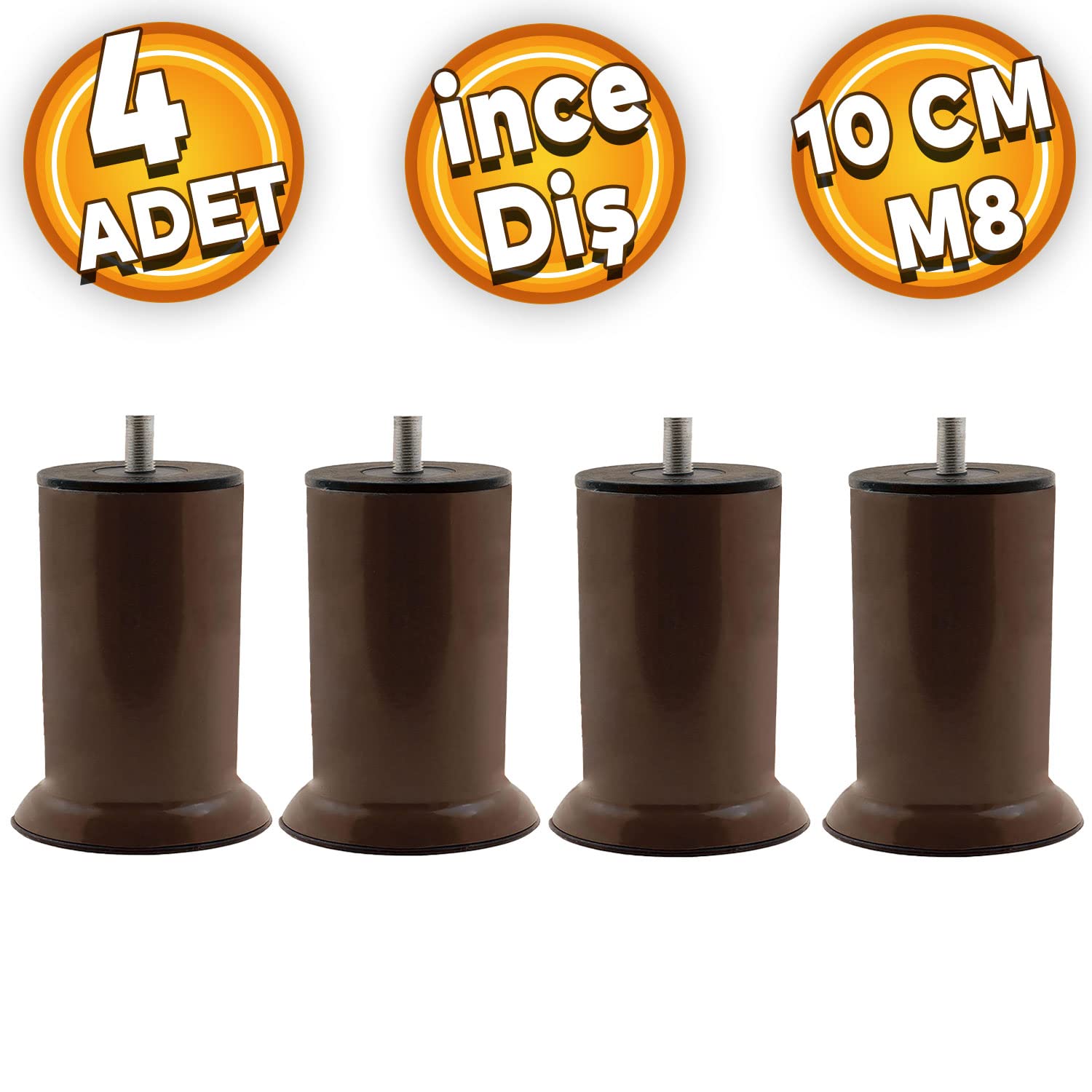 Mobilya Metal Kanepe Baza Koltuk Destek Ayağı M8 Civata Kahverengi Metal Ayak 10 Cm (4 ADET)