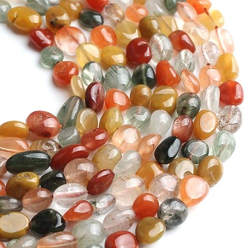 Miniatura 2 de HAAMIIQII 45 cuentas de cuarzo rutilado mixto natural de 0.197-0.315 in de forma libre irregular, cuentas de piedras preciosas sueltas para hacer