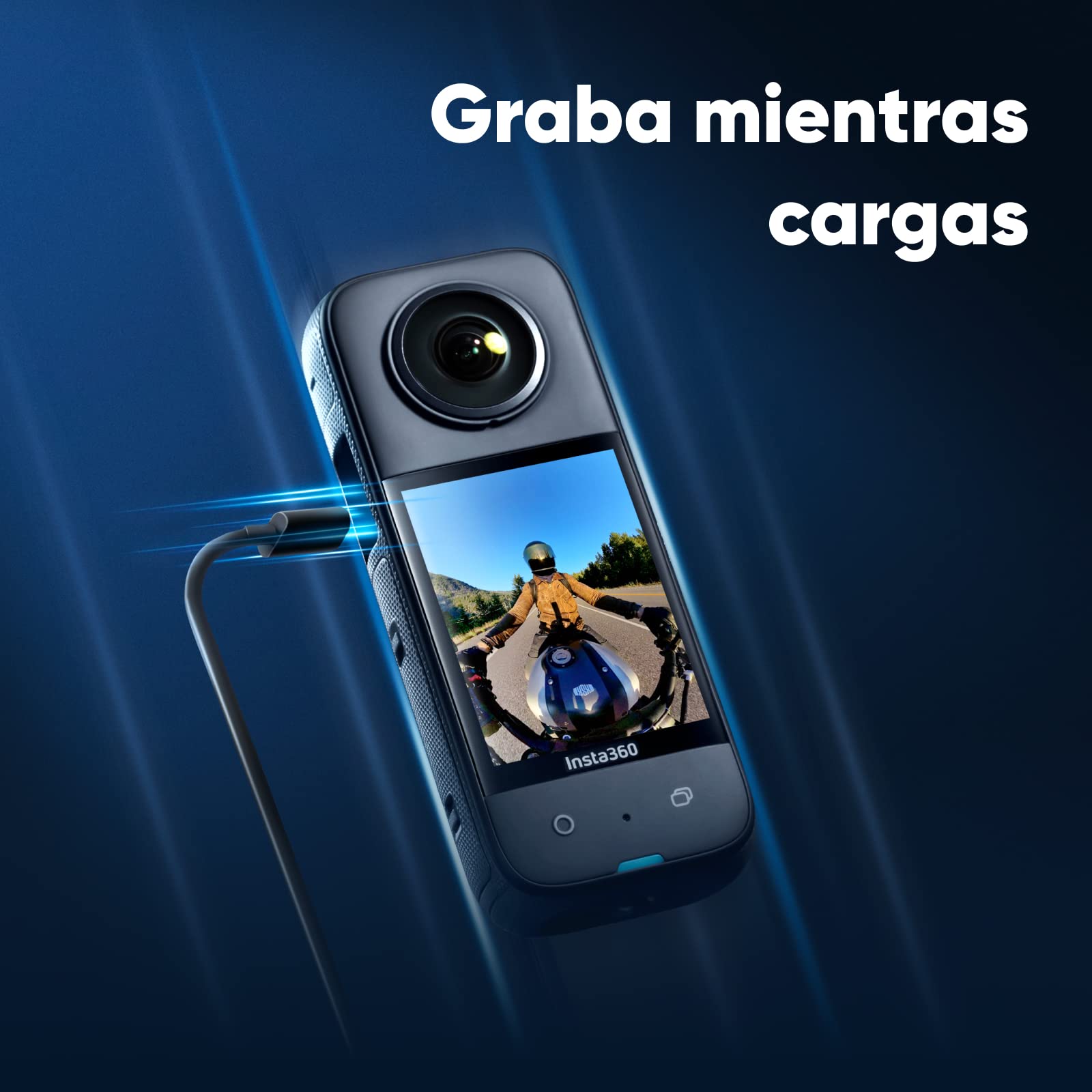 Insta360 X3 Kit Motero - Cámara de acción 360 Resistente al Agua, Sensor de 1/2", 5.7K 360, Fotos 72MP, estabilización, Pantalla táctil de 2.29", edición por IA, Live Streaming, Webcam
