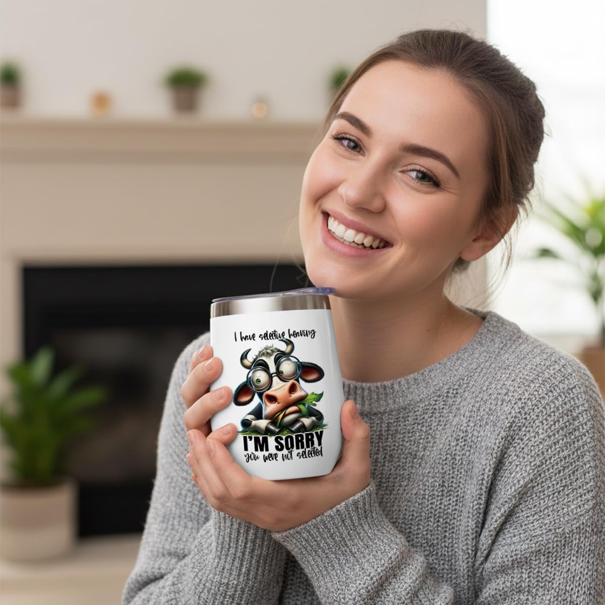 Funny Quotes Wine Tumbler, Cow Print Sarcastic Cow Gifts Double Wall Vacuum Insulated Coffee Mug Wine Glass 12 oz Tumbler with Lid for Women Men Girls Boys Dad Boss Birthday Friendship Christmas - Image 3