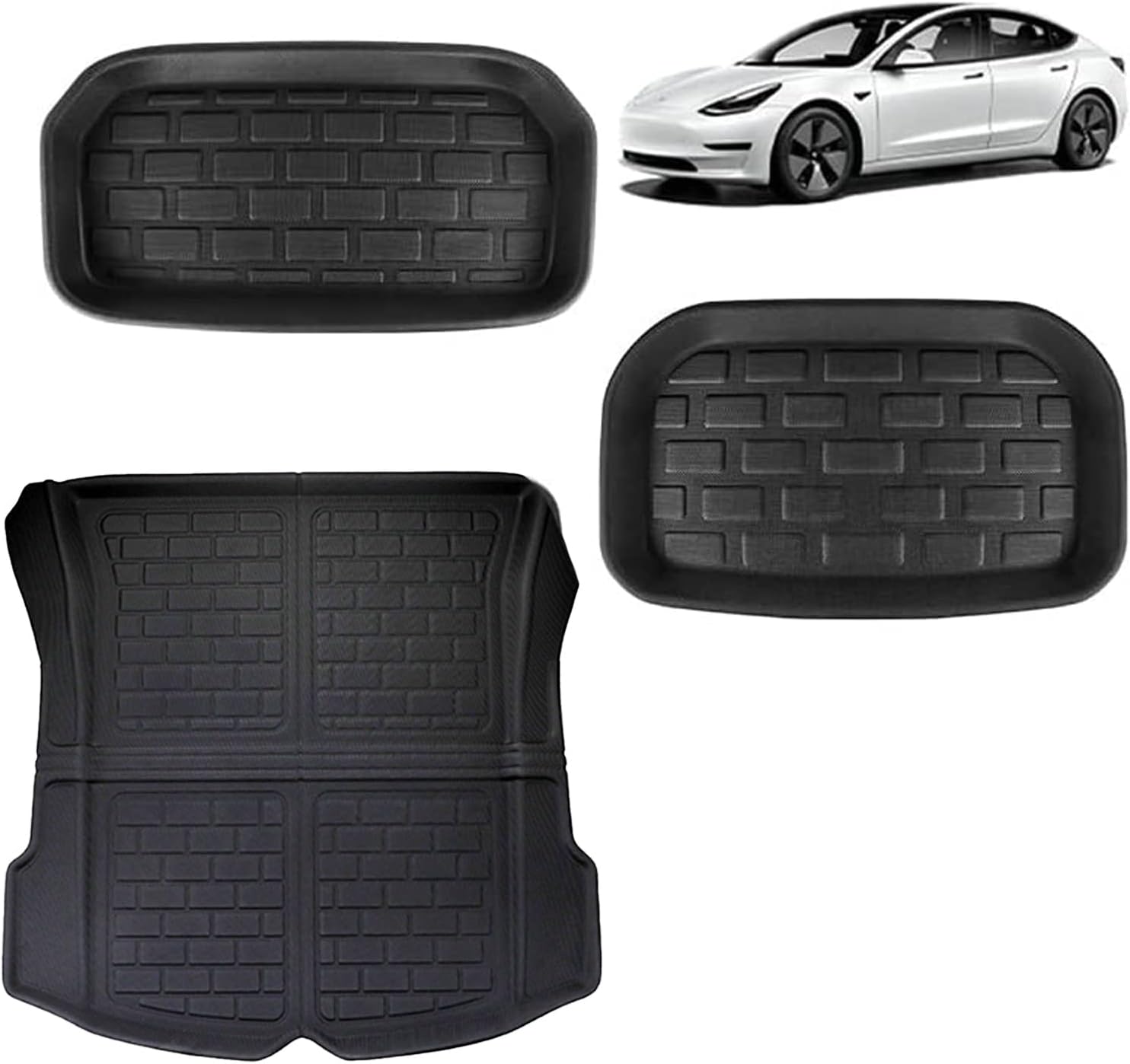 Hansshow Tesla Model 3 Cargo Liners Front and Rear Luggage Mat, TPR Rubber Material All-Weather Storage Mat Cargo Liner (2021-2023) 3D floor mat Model 3 Storage Cargo Mat