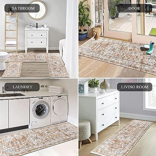 Pauwer Boho Kitchen Rugs Sets Of 3 Non Slip Rubber Mats For Floor Waterproof And Washable Farmhouse Area Rug Carpet Runner Hallway Laundry Room thumb #4