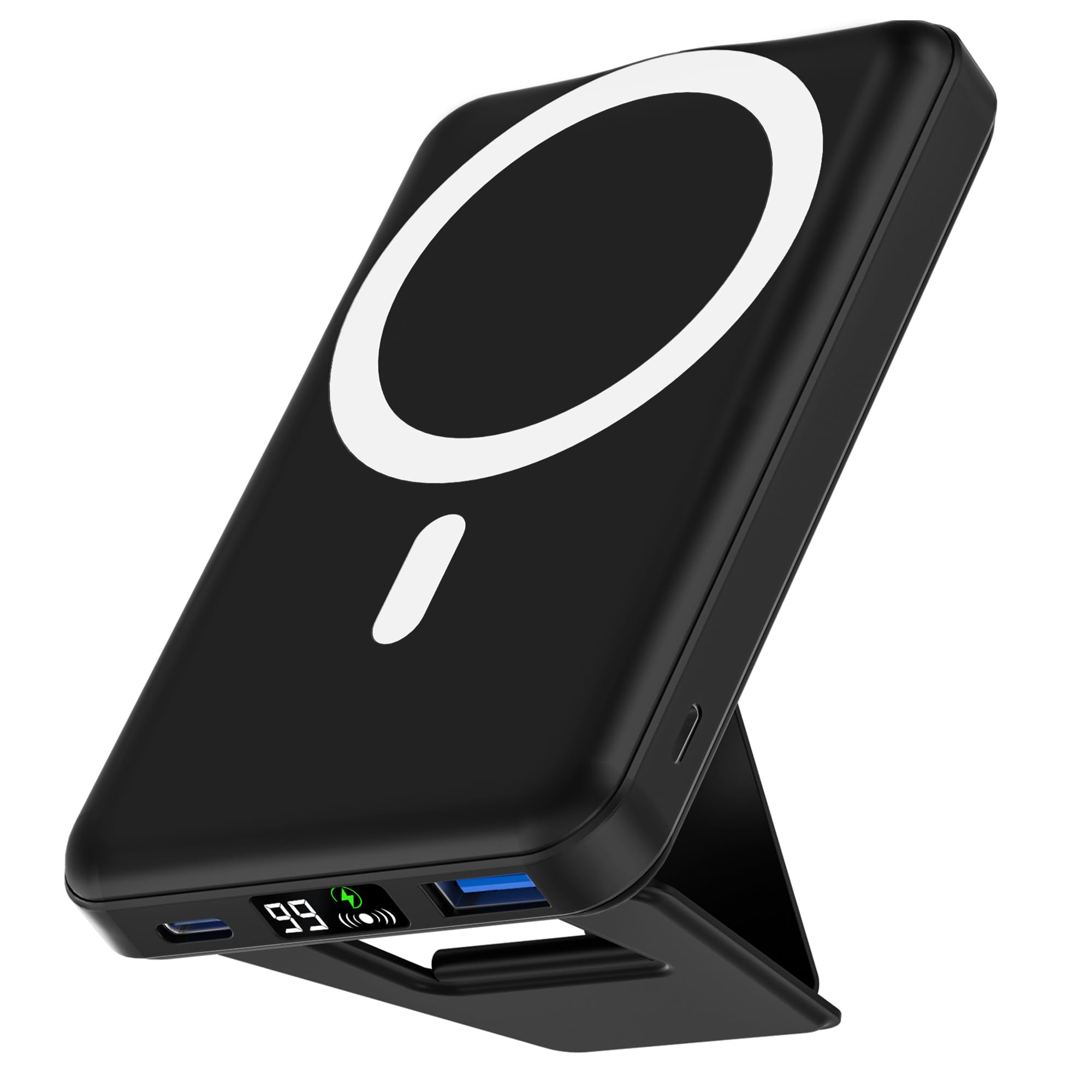 podoru for MagSafe Power Bank, 10000 mAh Foldable Magnetic Portable Charger | 22.5W PD Fast Charging, with USB-C Cable LED Display, Wireless Battery Pack for iPhone 17/16/15/14/13/12 Series-Black