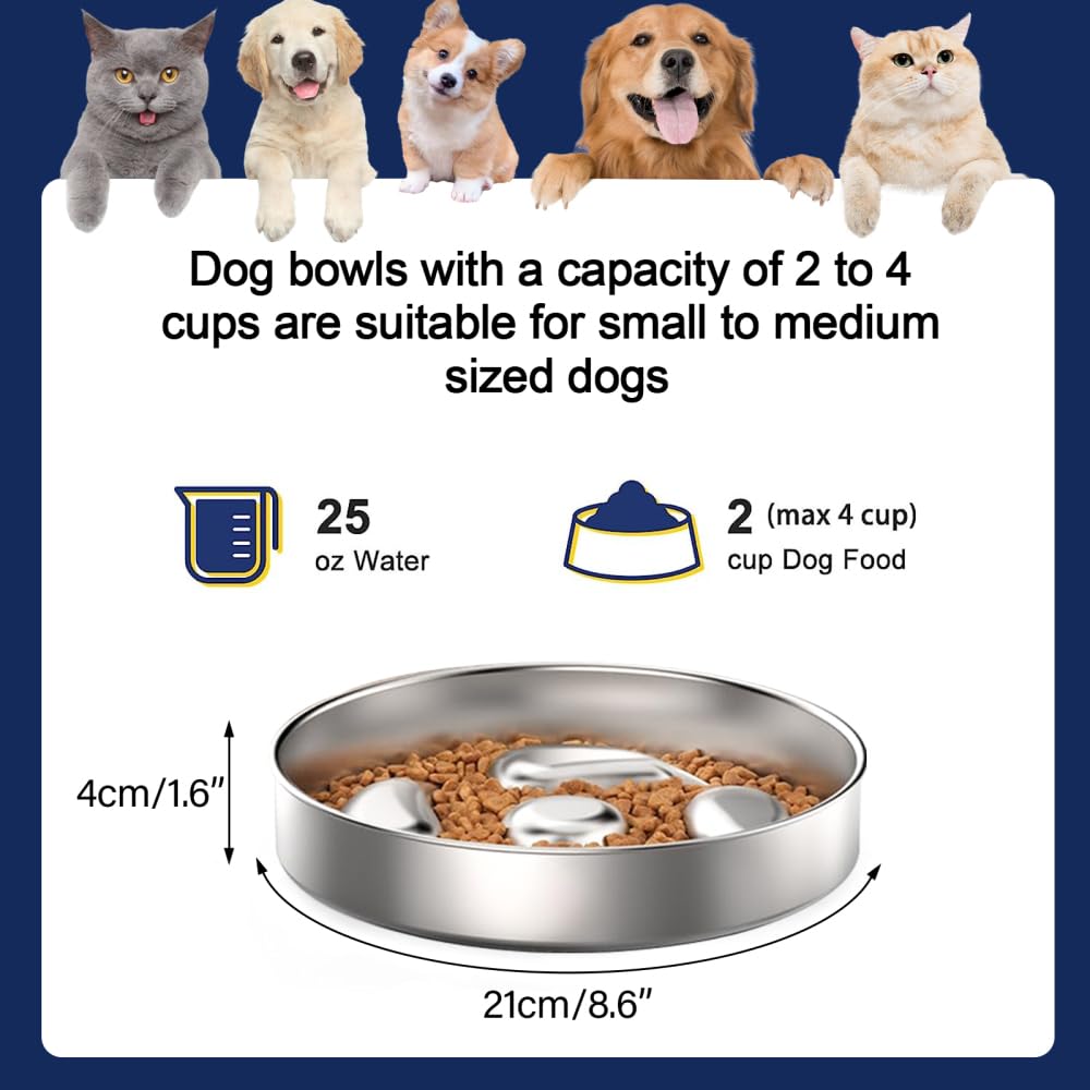 Ciotola Antingozzamento Per Cani - In Acciaio Inox, Base Antiscivolo, Per Alimentazione Lenta - Foto 3