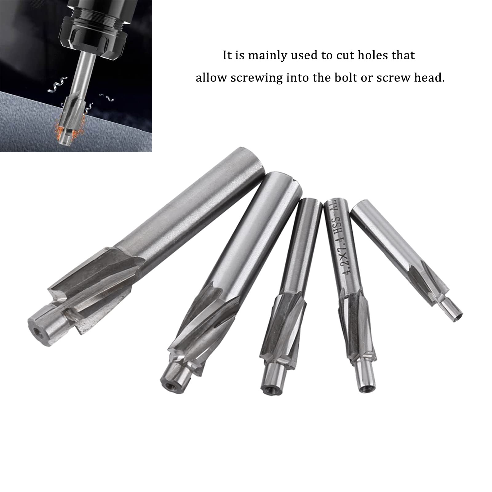 Watris Veiyi 5PCS Counterbore Drill Bit Set, 4 Flutes End Mill Bits — Amazon image 3
