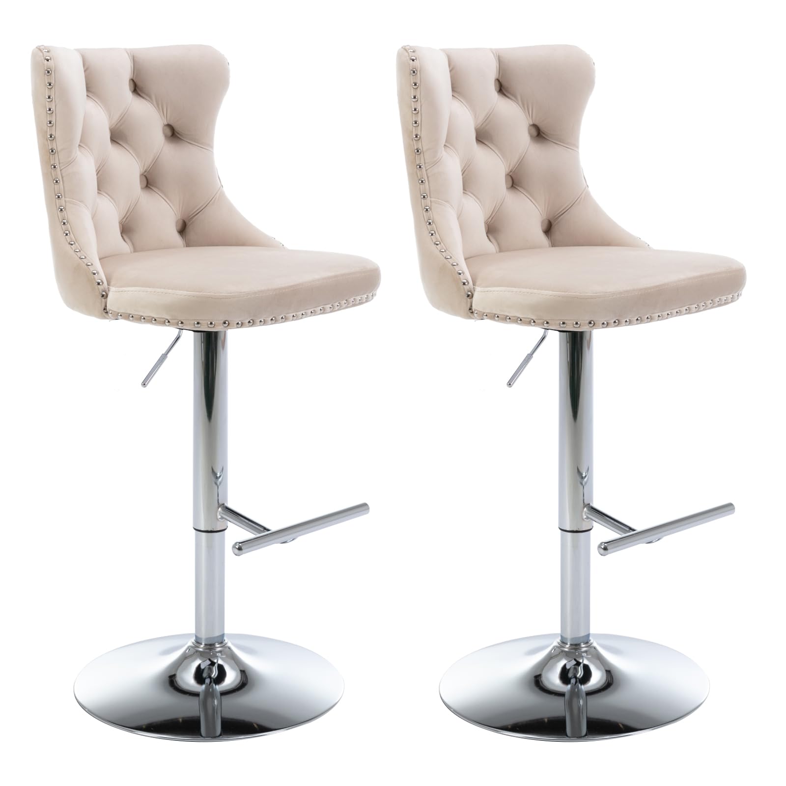 Aoowow Swivel Bar Stools Set of 2,Adjustable Barstools with Back Velvet Tufted Counter Stool Modern Upholstered Bar Chairs with Nailhead for Kitchen