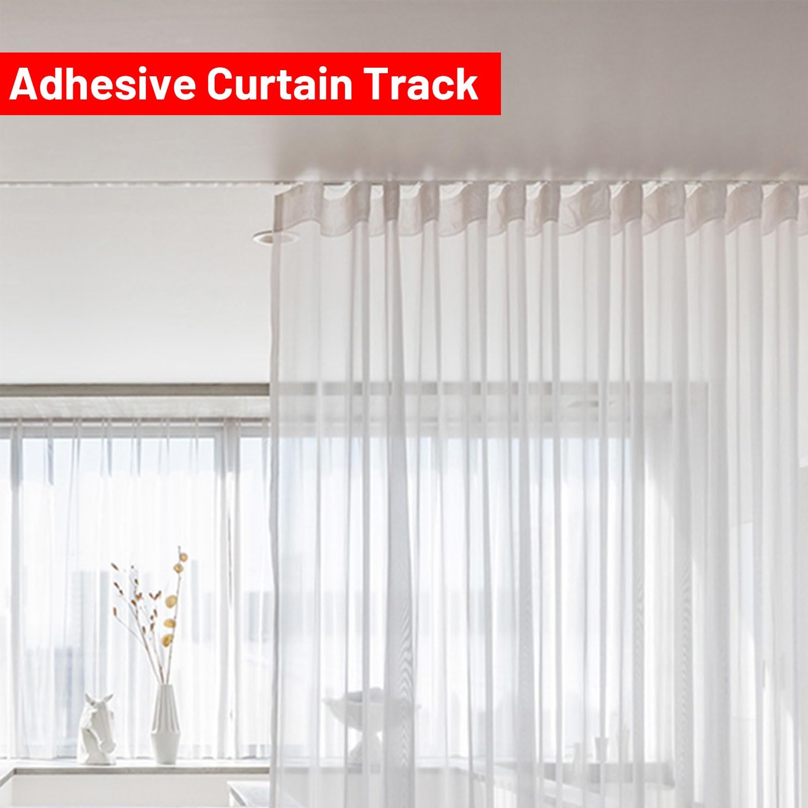 Sistema de riel de aluminio autoadhesivo para cortina de techo, silencioso, sin taladrar, para sala de estar, dormitorio, balcón, 500 cm de longitud
