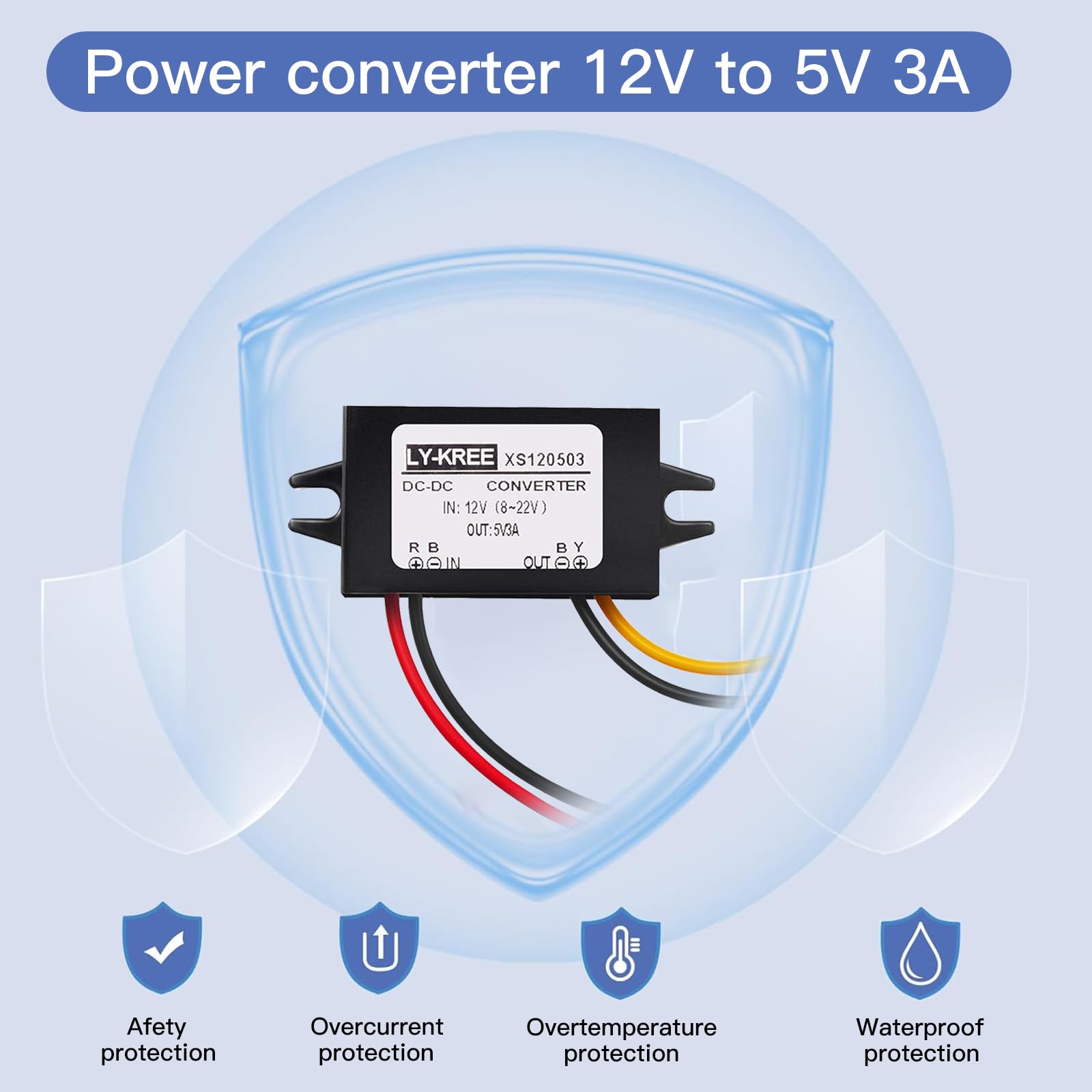 Convertitore Impermeabile 12v, Convertitore da 12V a 5V 3A, Step Down, Trasformatore 3A