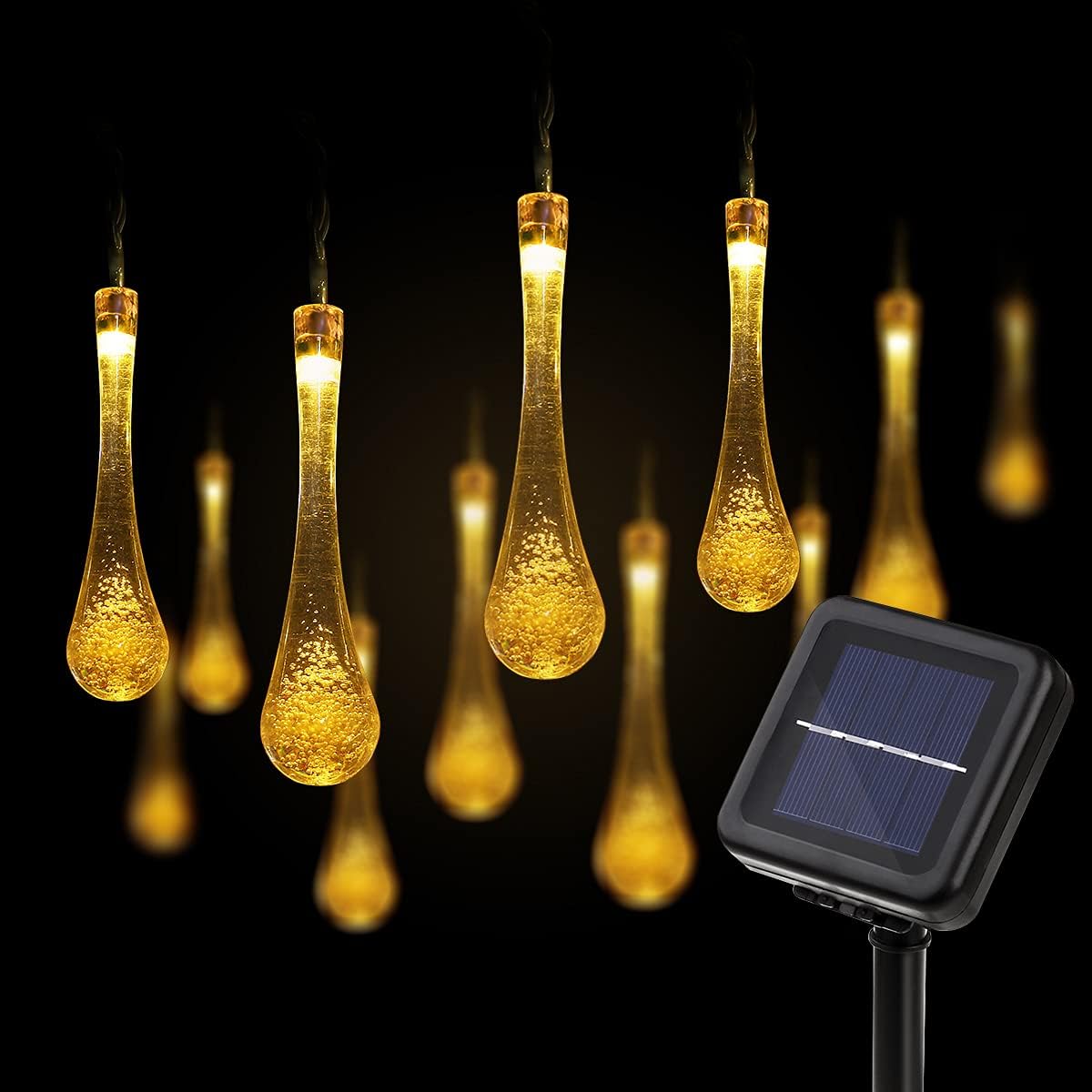 YUNLIGHTS Solar String Lights Outdoor, 21.3 Feet 30 LED Waterproof Solar Raindrop String Lights - Solar String Lights Waterdrop - Solar Powered Fairy Lights for Garden Yard Home Patio (Warm White)
