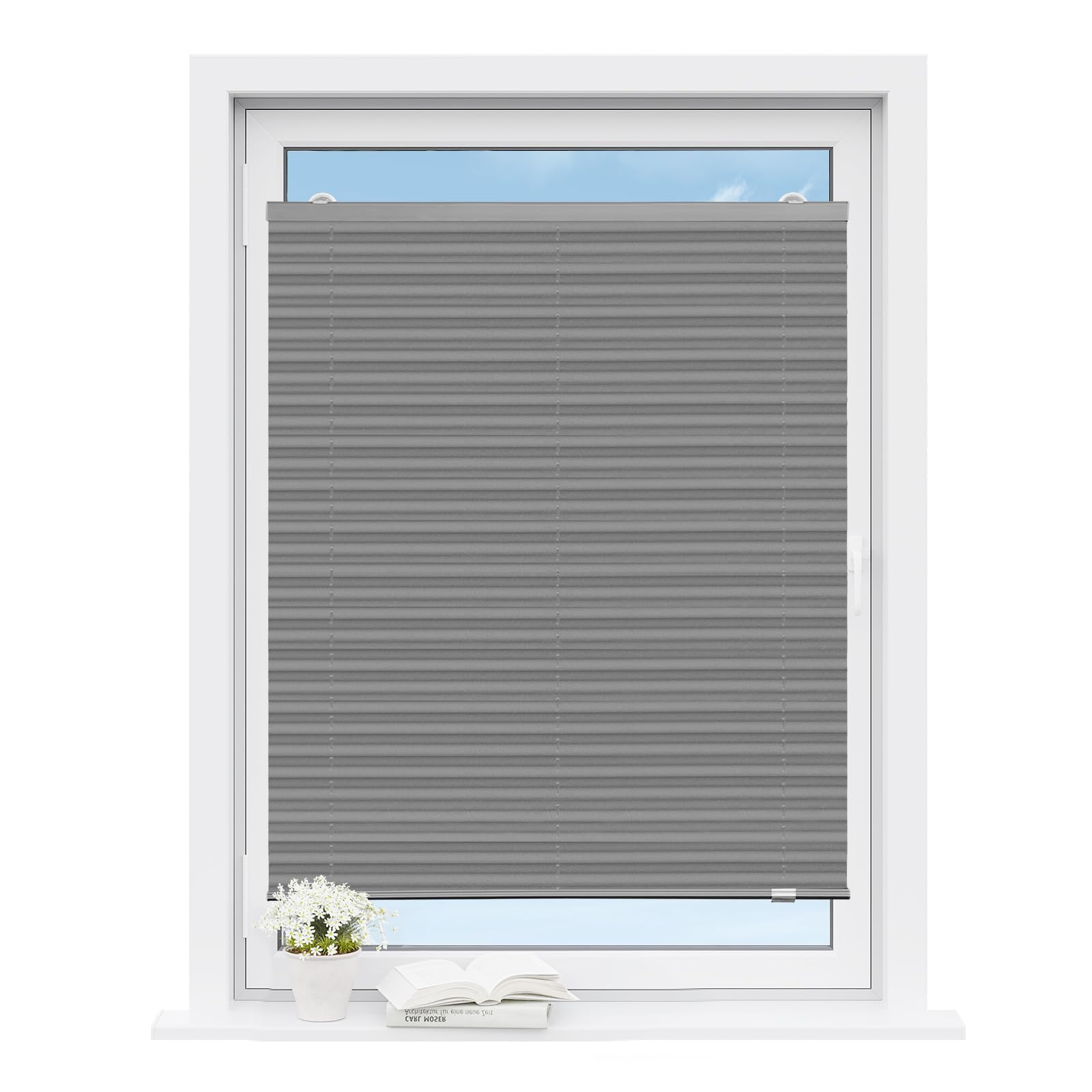 WOLTU Tenda Plissettata Senza Foratura con Ventose, Tenda a Pieghe Interna Semitrasparente per Protezione Solare, Adatta per Finestre Comuni, Lucernari e Portefinestre, 75x120 cm, Grigio