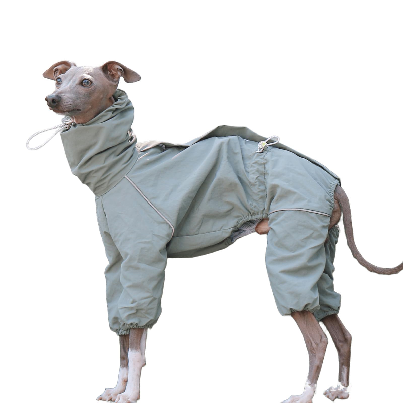 UOSIA Italian Greyhound Raincoat Turtleneck Adjustable 4 Legs Whippet Coat With Reflective Stripe Zip Closure Windproof Clothes For Medium Dogs
