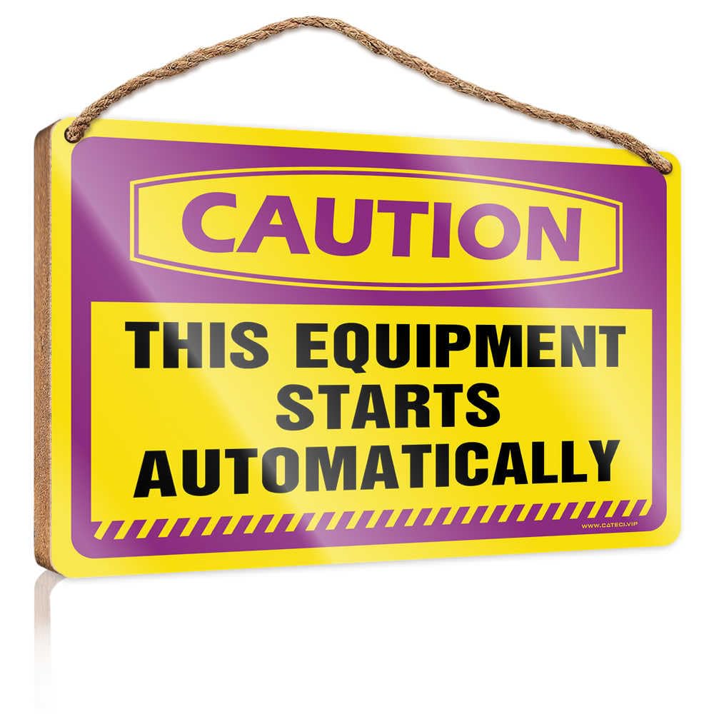 Funny Signs For Bathroom Caution This Equipment Starts Automatically Wooden Sign Home Decor Farmhouse Spring Porch Decor(23X35CM)