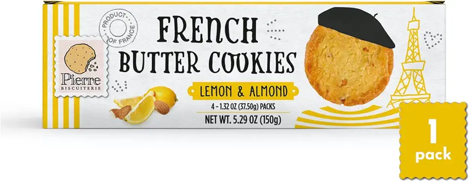Pierre Biscuiterie French Butter Cookies with Lemon &amp; Almond 5.29 Ounce Box (Pack of 1)