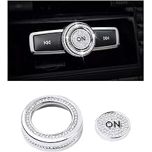 CARFIB Car Interior Bling Accessories Mercedes Benz C E Class CLS GLA SLC W204 W212 Volume Power Selector Knob Ring Decal Sticker Cover Parts Decoration Men Women Zinc Alloy Crystal Silver 2pcs