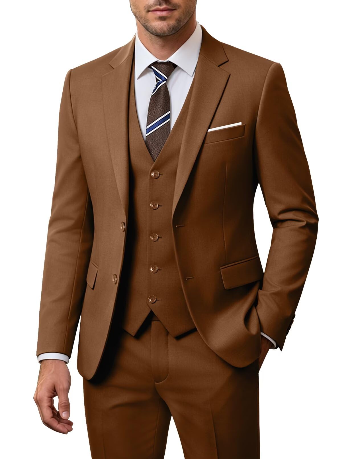 Men's 3 Piece Slim Fit Suit Set, Jacket Vest and Pants for Men