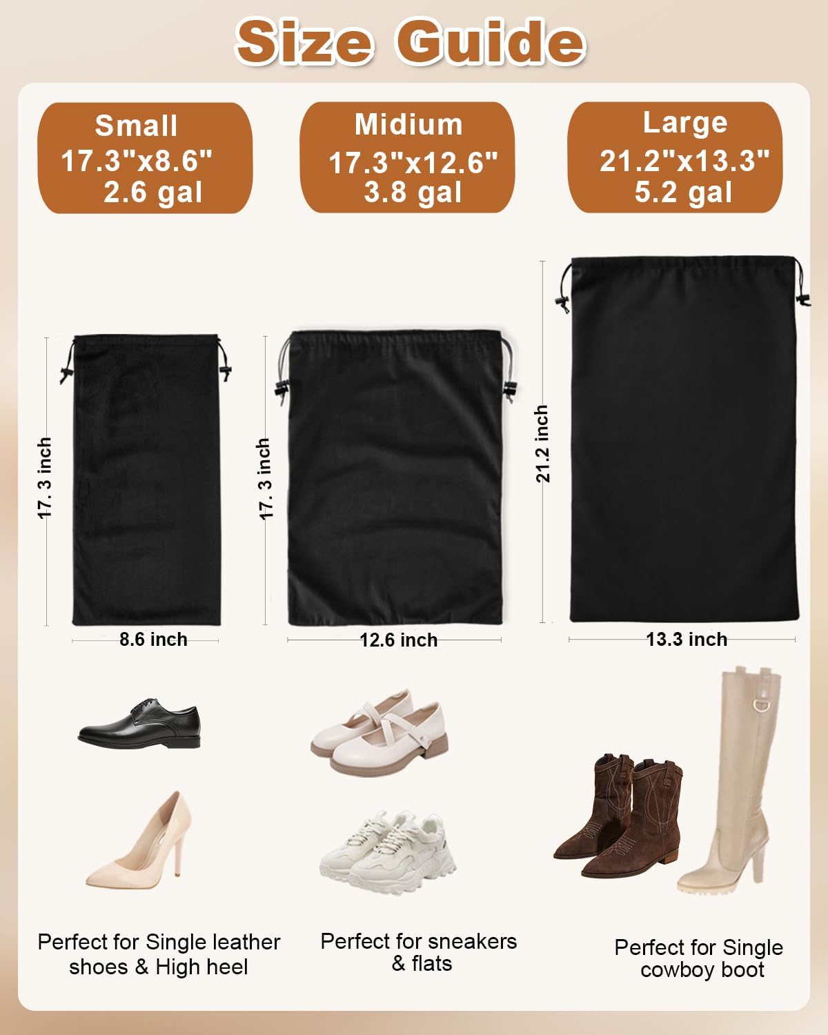 2 Pcs Shoe Bags for Travel, Dust Velvet Bags, Black Beauty, 17.3x12.6 Inch | Washable & Reusable Travel Shoe Bags, Dustproof Shoe Bags with Drawstring Closure, Suitable for Travel, Home Storage