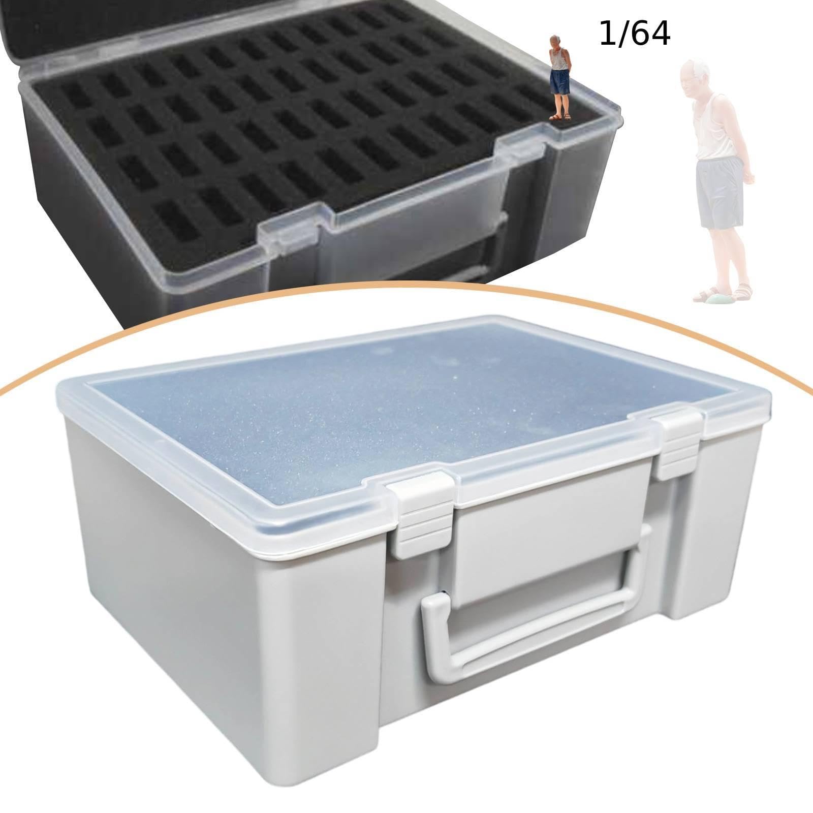 Caja Expositora para Figuras en Miniatura, Contenedor Prueba de Golpes, Estuche de Transporte Portátil con Inserto de Espuma, Contenedor de PE, Gris