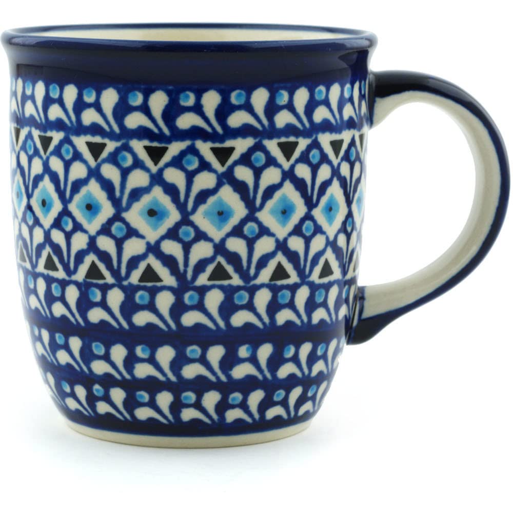 Polish Pottery Mug 12 Oz. From Zaklady Ceramiczne Boleslawiec #1105-217a Classic Pattern, Capacity: 12 Oz.