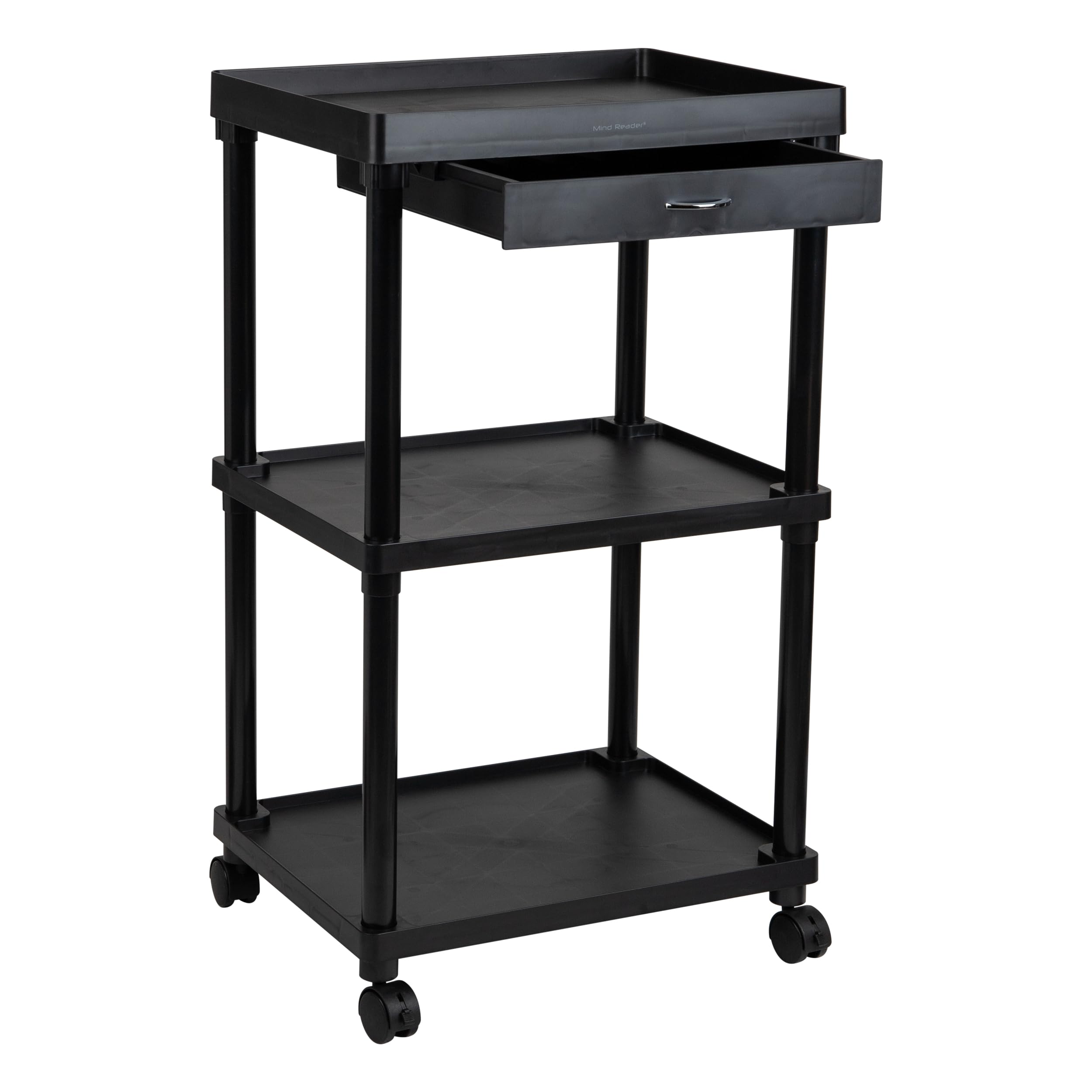 Mind Reader Carrito de café rodante de 3 Niveles, Negro, plástico y Metal, 20 x 15 x 35 Pulgadas