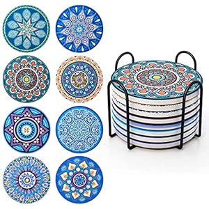 Anshuke Mandala Keramik Untersetzer 8er-Set mit Halter