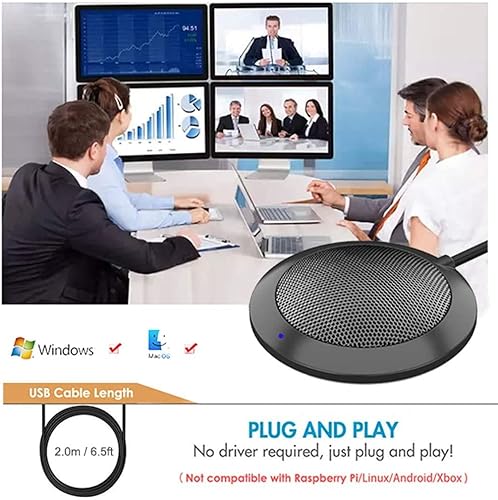 Miniatura 5 de Micrófono USB para conferencias, micrófono de escritorio para computadora con indicador LED, condensador omnidireccional Plug & Play, micrófonos