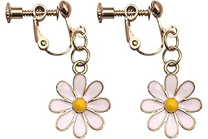 Daisy Clip On Earrings for Hippie Women, Flower Earrings Little Sun Flower Drop Earrings