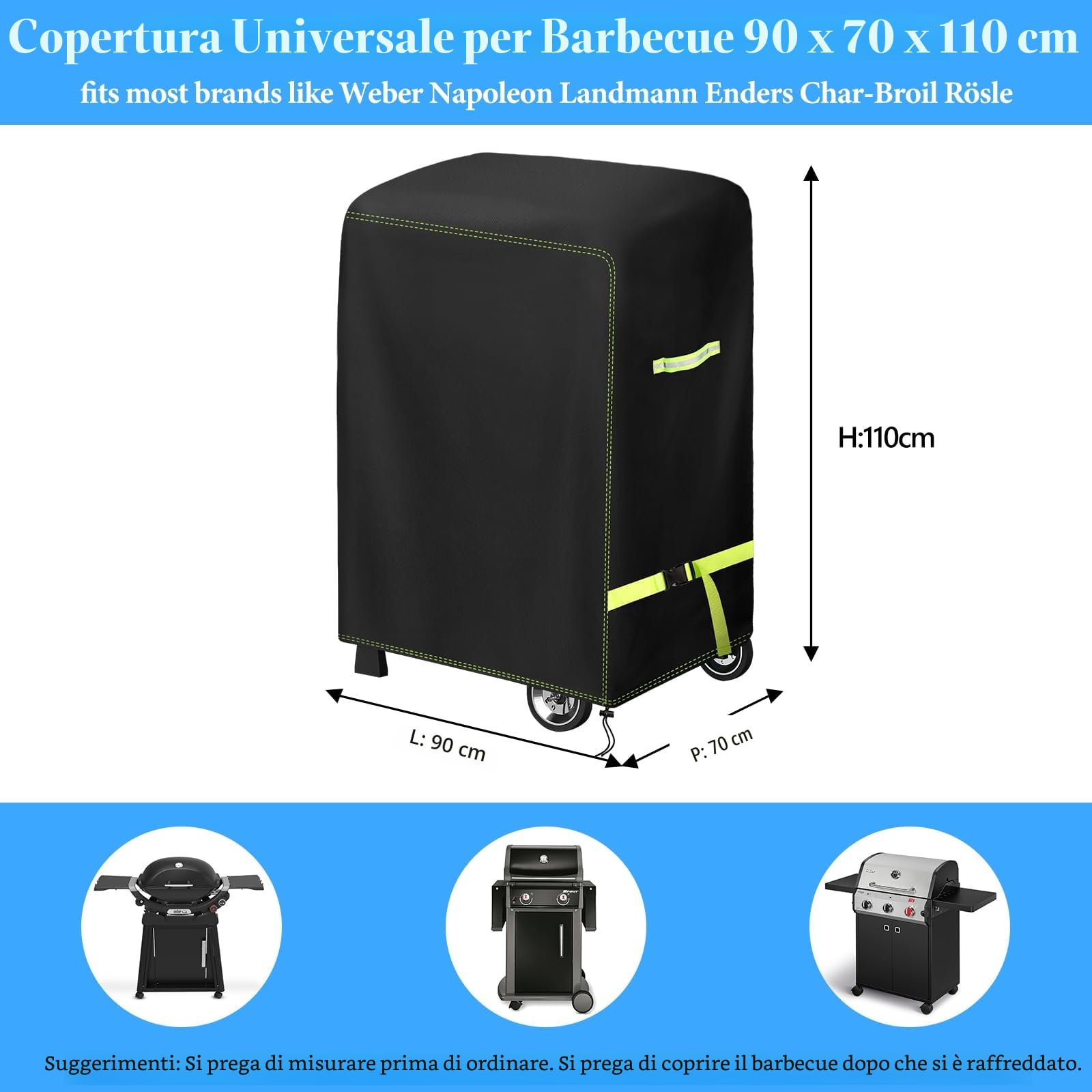 Copertura Barbecue Impermeabile 420D Tessuto Oxford 90 x 70 x 110cm per BBQ Grill