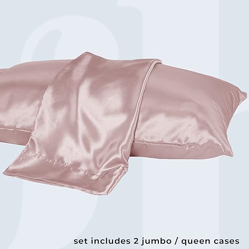 Miniatura 7 de Great Bay Home Funda de almohada de satén para cabello y piel JumboQueen, paquete de 2 fundas de almohada de seda rosa, 20 x 36 pulgadas, juego de 2