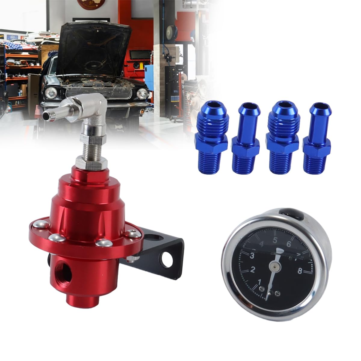 Régulateur de pression de carburant réglable, universel, en aluminium, FPR, avec manomètre, pour voiture, rouge