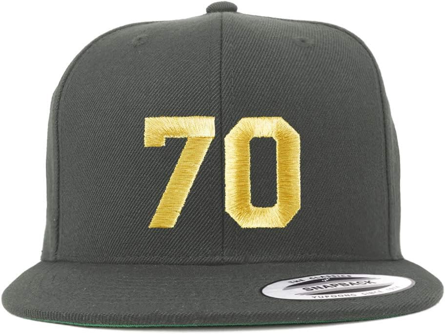Trendy Apparel Shop Number 70 Gold Thread Flat Bill Snapback Baseball Cap