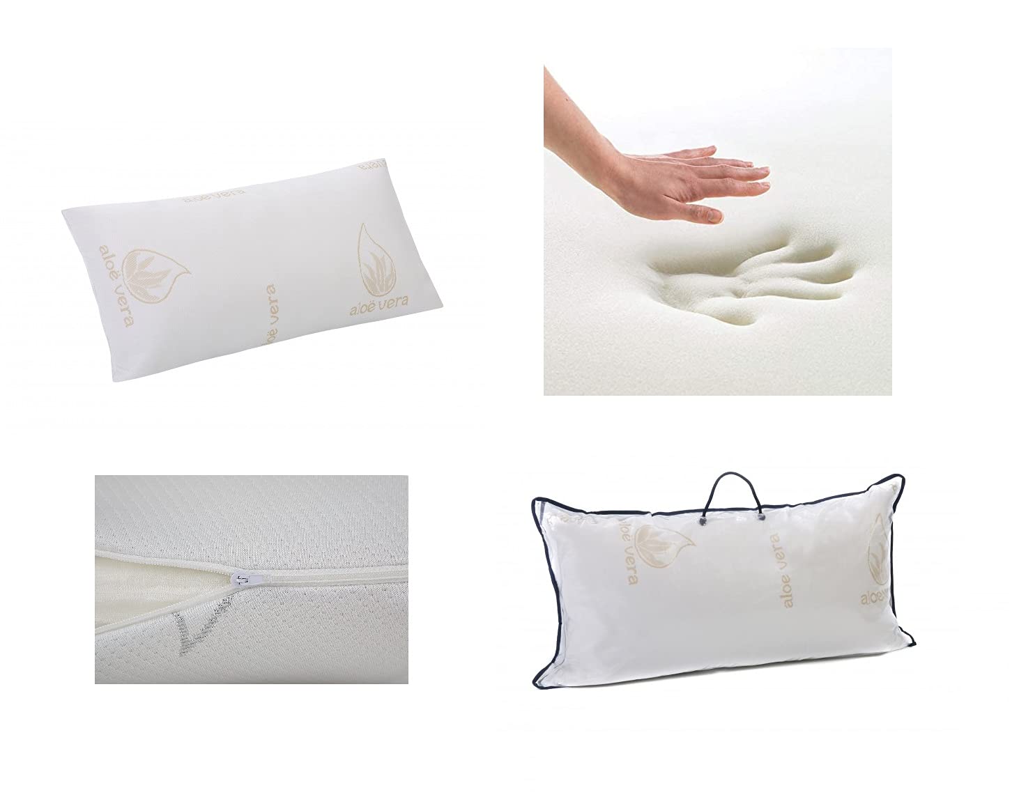 LBA Almohada Viscoelástica. Núcleo Compacto. Tejido Aloe Vera. Doble Funda con Cremallera. Termo-Regulable. Adaptabilidad al Cuello. Fabricada en España. (75 cms.)