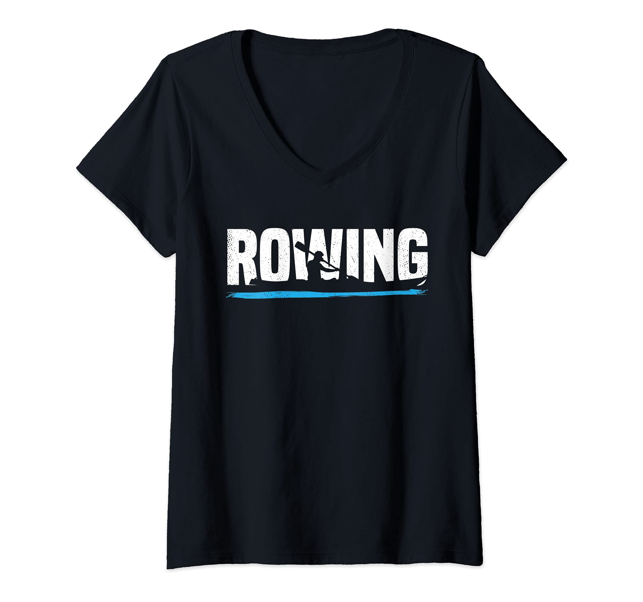 Womens Rowing Rower Kayaking Canoue Paddling Water Sports Paddler V-Neck T-Shirt, Black