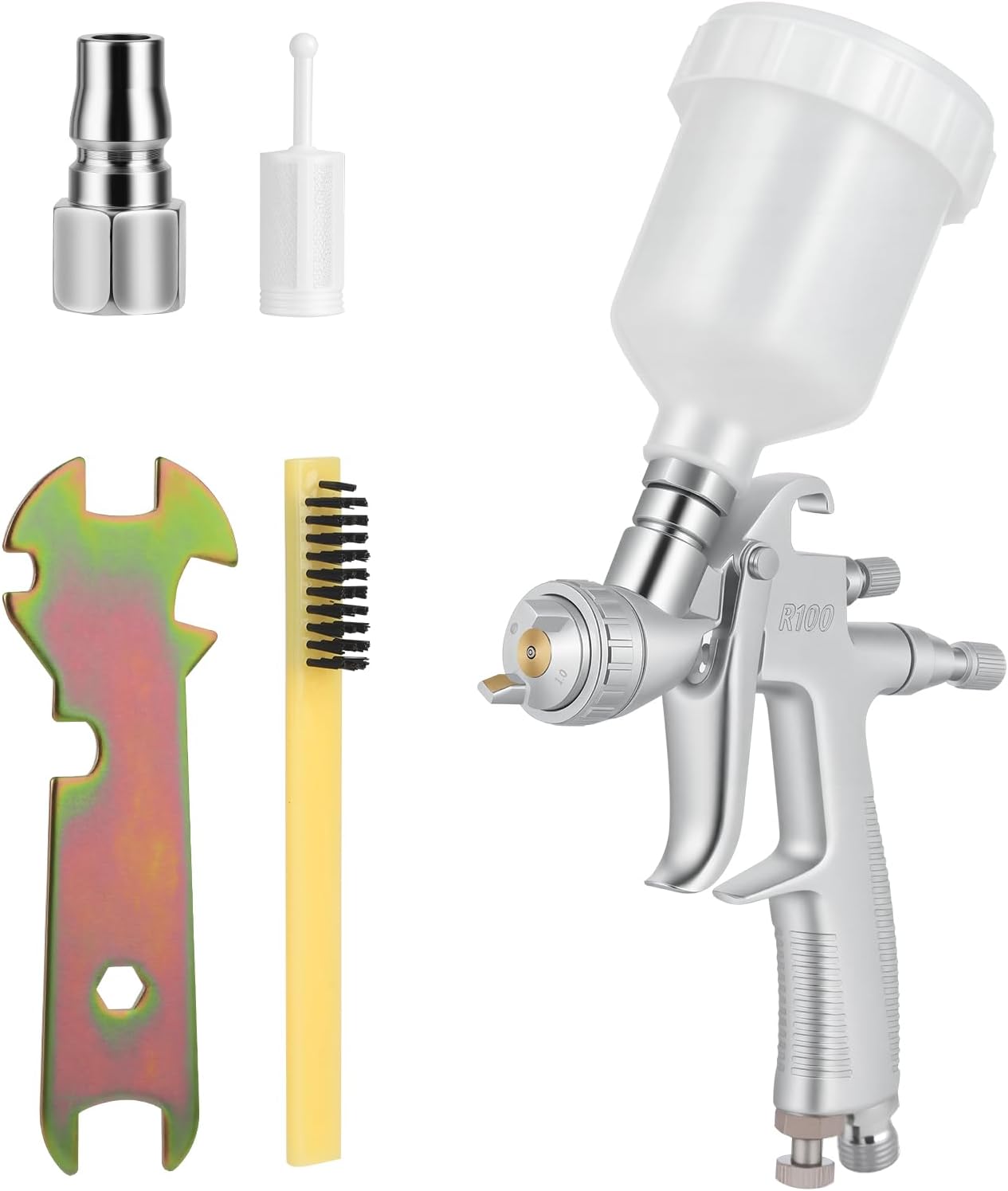 LVLP Mini Spray Gun-R100,Professional Touch Up Air Paint Sprayer with 1.0 mm Nozzle, 125cc Capacity Cup, Detail Paint Gun for House Painting, Automotive and Furniture Painting