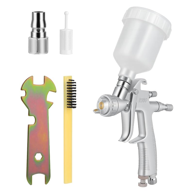 Pistola de Pintura LVLP Mini TIANss Tools R100 com Bico de 1,0 mm e Copo de 125 mL