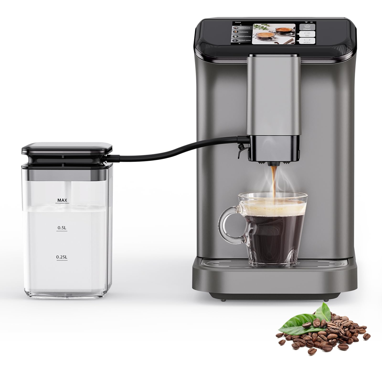 Fully Automatic Espresso Machine with Built-in Milk Frother TFT Touch Display 1350w Coffee Maker with Ceramic Grinder 120v