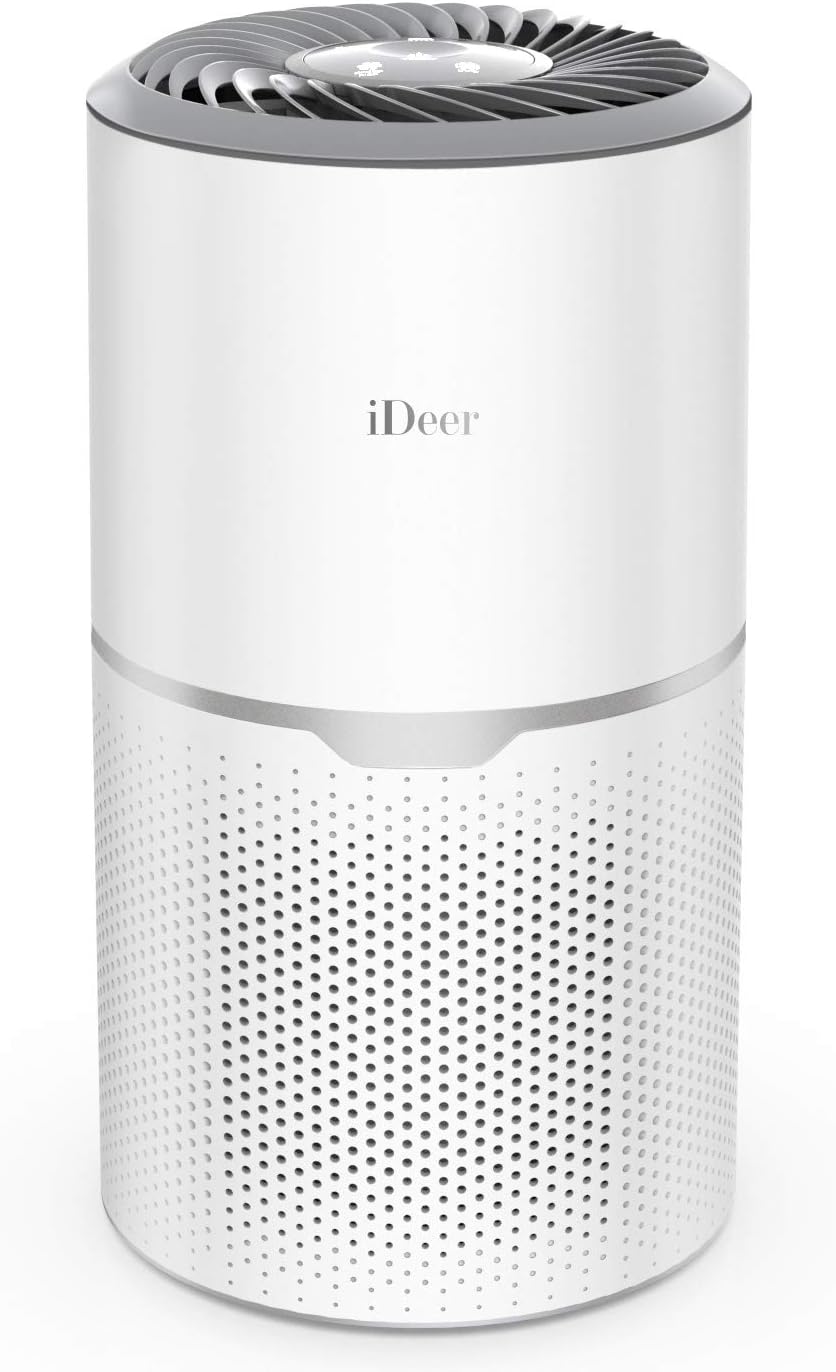 Air Purifier True HEPA Filter with UV-C Light Negative ion Sanitizer, Eliminates Germs Allergies, Smoke, Odors, Pollen, Super Quiet Filtration System Cleaner for Home/Bedroom Office (White)