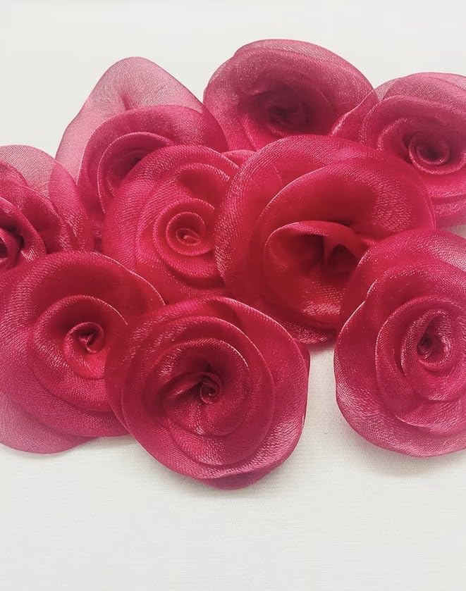 Red Satin Artificial Rose Flowers, Pink, 25 Pieces, Small Size, Fabric Material, Floral Style for Home Decor and Dress Decoration (RED)-image-25