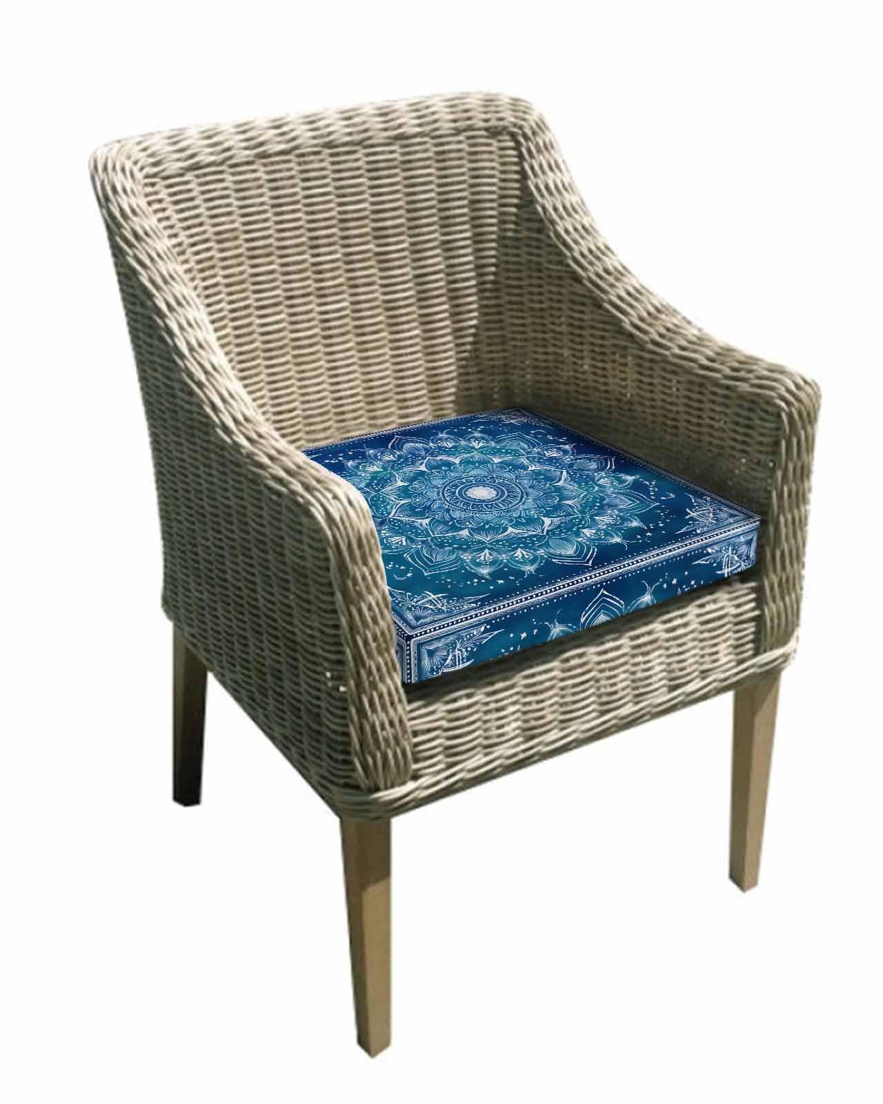 Blue Boho Flowers Outdoor Cushion Chair Cover Set of 4 - Waterproof Couch Seat Covers, Ethnic Farmhouse Abstract Floral Art Patio Furniture Protector Cushions Slipcovers for Sofa/RV, 20