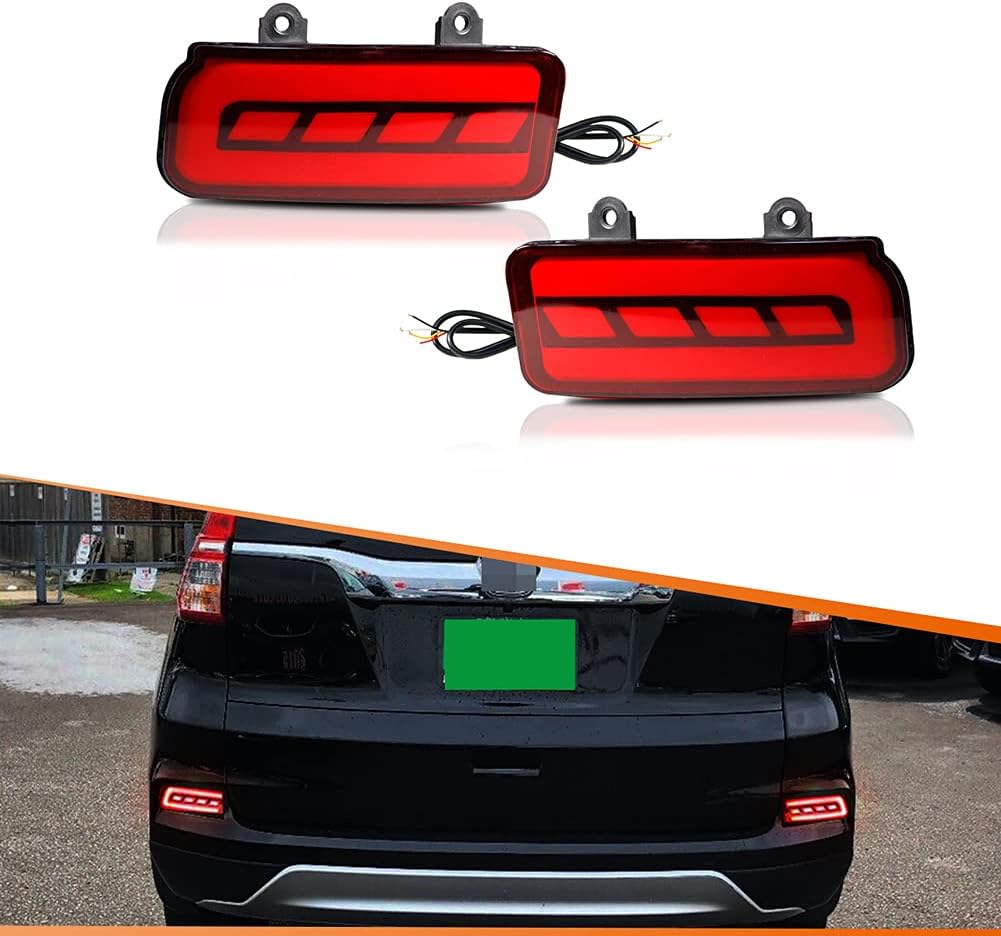 ADIIL Smoked Lens Red LED Bumper Reflector Tail Brake Lights Sequential Turn Signal Rear Fog Lights Kit Compatible with 2015-2016 Honda CRV CR-V