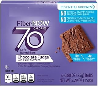 Fiber Now 70 Calorie Chocolate Fudge Cake Bars, 6 ct On the Go Low Carb (5g Net) Snack Snacking Food Treat, Millville 5.29oz Box