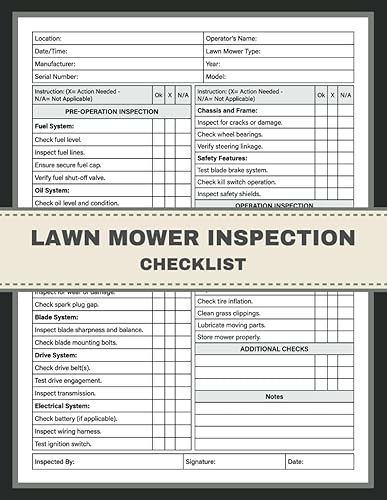 Lawn Mower Inspection Checklist: Lawnmower Pre-Use and Pre-Start Inspection Report