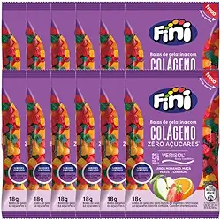 Bala Gelatina Fini Zero Açúcar Colágeno contendo 12 pacotes de 18g cada