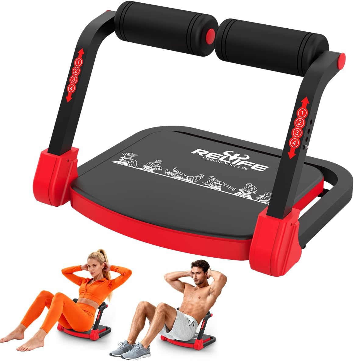 RELIFE REBUILD YOUR LIFE Entrenador abdominal Entrenador abdominal para casa Aparato plegable y 3 niveles de resistencia Entrenamiento de abdomen, piernas y glúteos Core