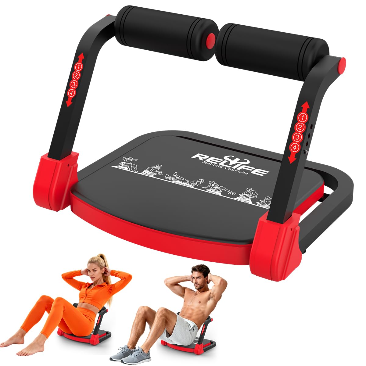 RELIFE REBUILD YOUR LIFE Appareil de musculation abdominale pour la maison, appareil pliable et 3 niveaux de résistance, abdominaux, jambes, fessiers