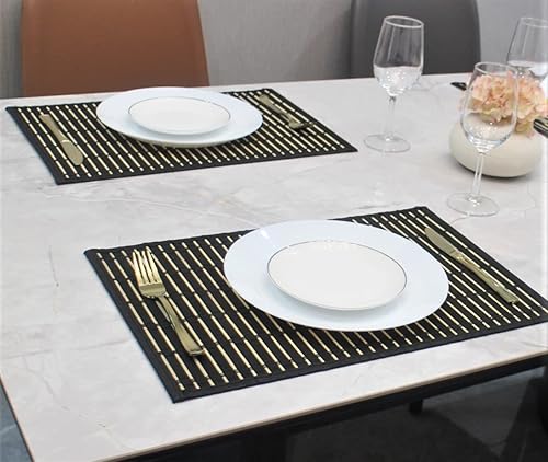 Miniatura 7 de ANDSTAR Juego de 8 manteles individuales de bambú con borde de tela, estilo japonés, manteles individuales de bambú antideslizantes naturales,